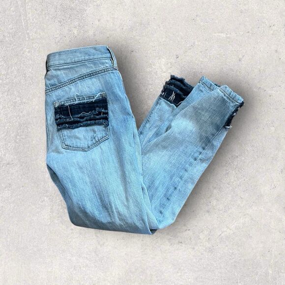 Ann Taylor Loft Women's Size 2 Fringed Boyfriend Cut Low Rise Blue Jeans - Picture 1 of 5